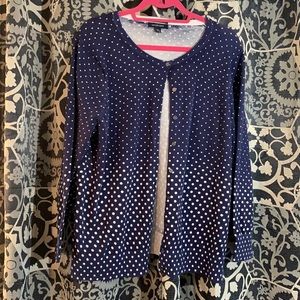 Blue poka dot Lands End button sweater